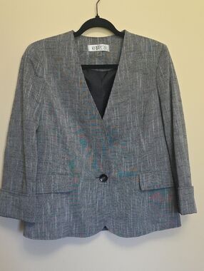 Kasper Gray Single-Button Notchless Blazer
